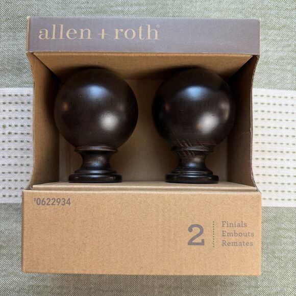 Allen + Roth Other - Allen & Roth Round Wooden Finials Espresso NEW 2-Count Fits 1-3/8 Inch Rod